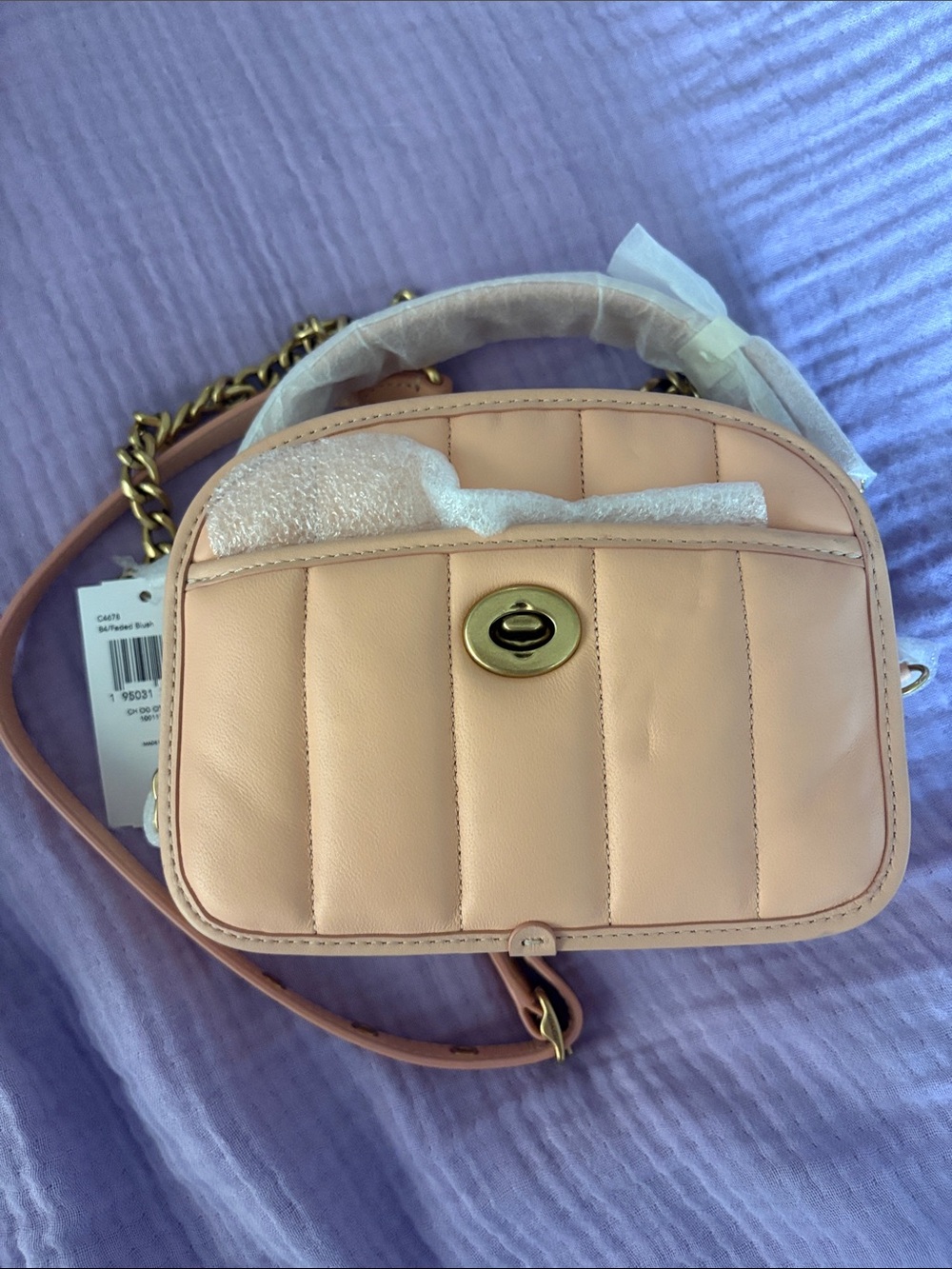 Coach Quilted Light Coral Crossbody Bag with Gold Turnlock